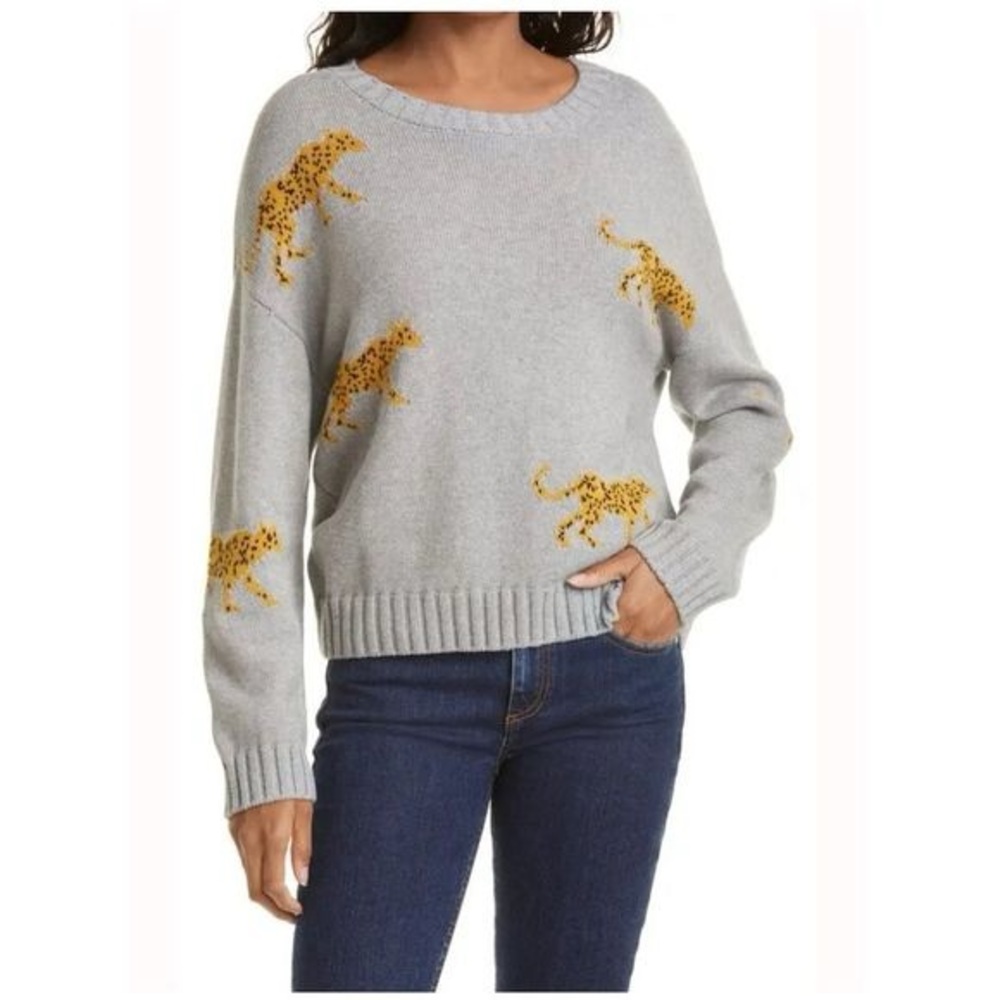 Rails Gray Sweater with Yellow Leopard Accents